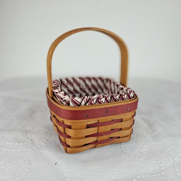 Vintage 1993 Longaberger Mini Basket With Handle & Fabric Liner - Picture 1 of 7